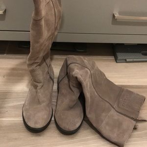Grey suede wide calf boots
